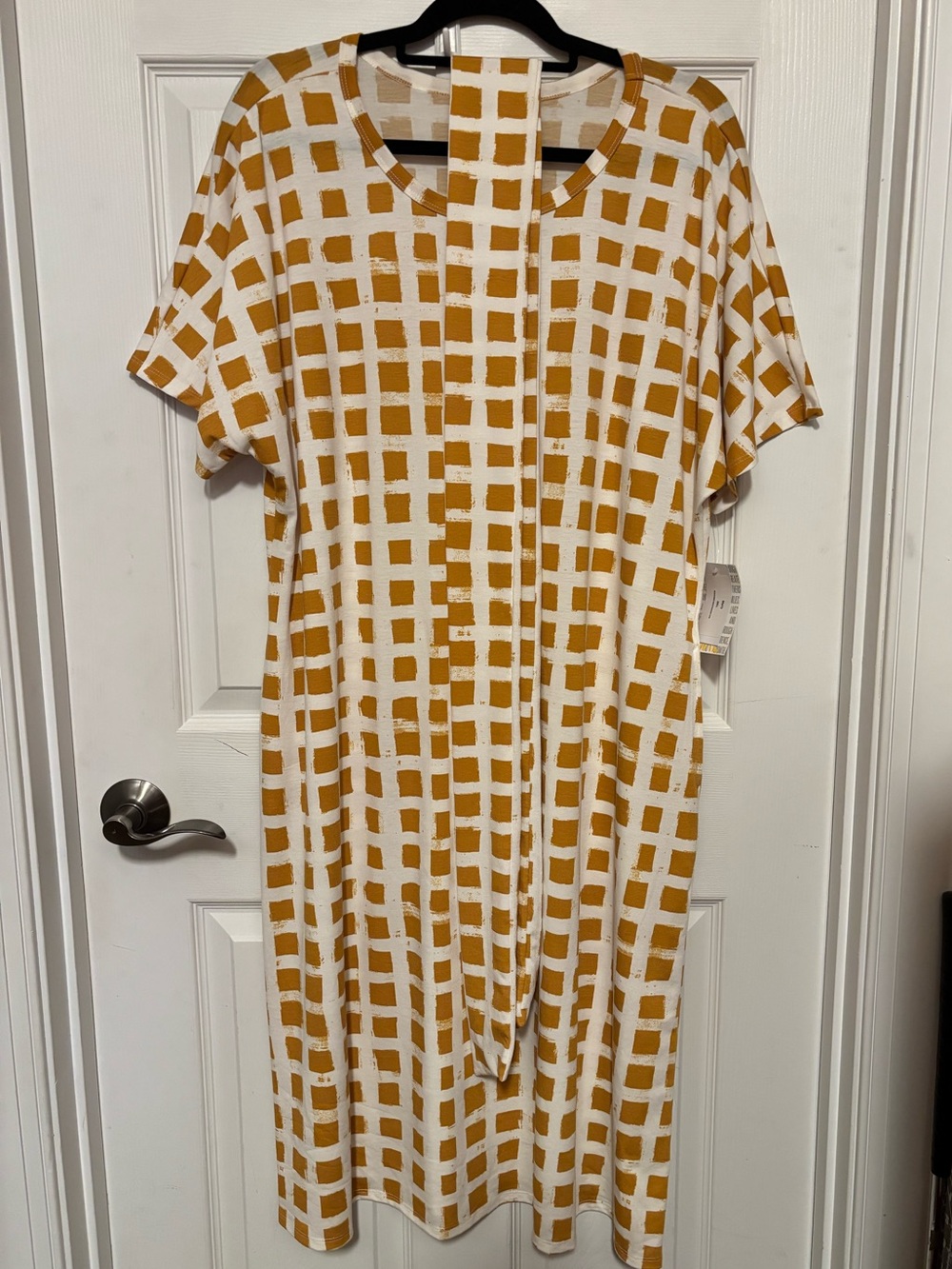 Lularoe NWT  Marly Midi Dress White Yellow Pattern Squares Size 3XL